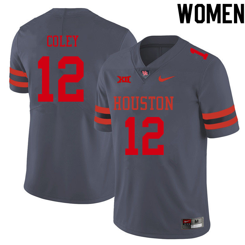 Women #12 Lucas Coley Houston Cougars College Big 12 Conference Football Jerseys Sale-Gray